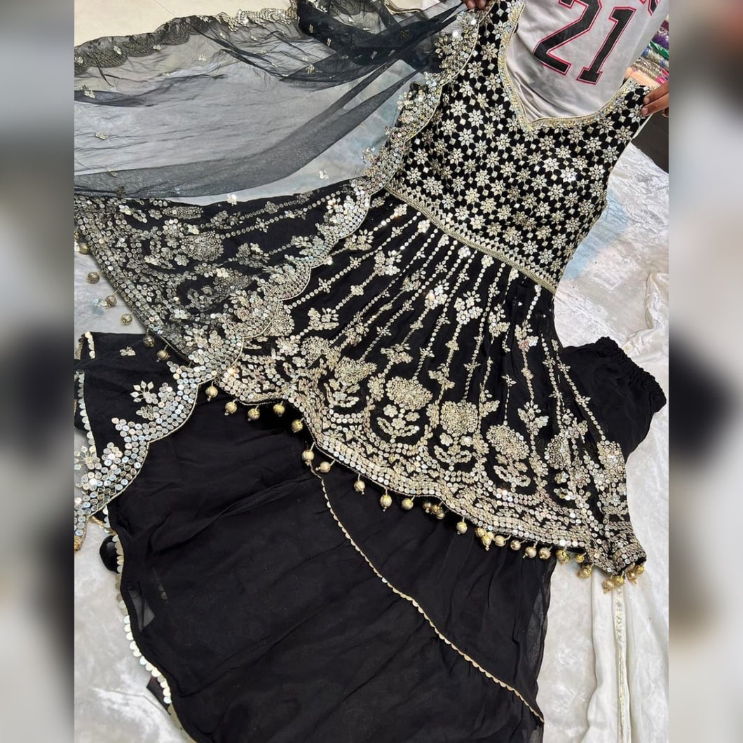 Beautiful Black Colour Embroidered Attractive Malay Satin Silk Dulhan Lehenga Choli 137