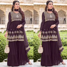 Load image into Gallery viewer, Amazing Chocolate Color Attractive Party Wear Micro Silk Dulhan Top Plazzo  1012
