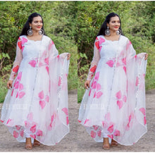 Load image into Gallery viewer, Gorgeous Pink And White Colour Blooming Fox Georgette Digital Print With Pearl Work Gown  120Set MF-120
